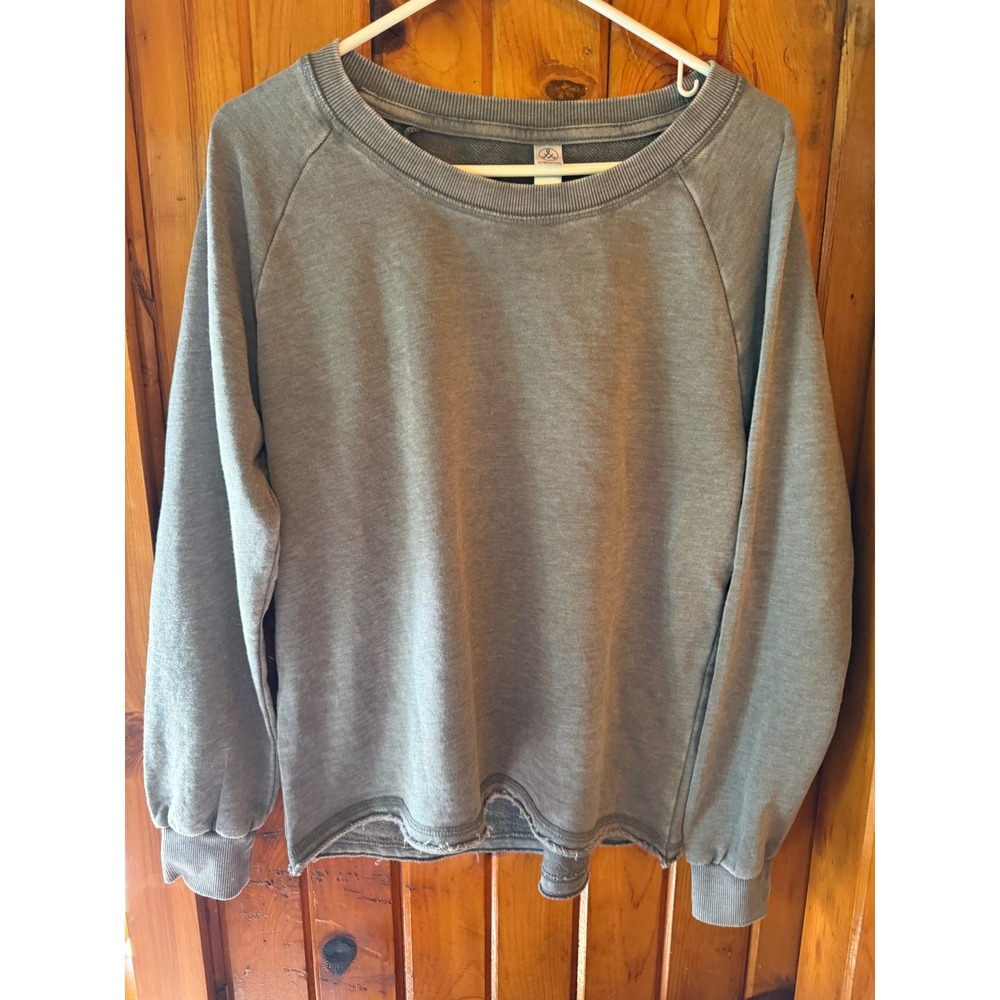 Alternative Apparel Womens Grey Raglan Sweatshirt Raw Hem French Terry Size M